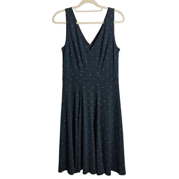 Ann Taylor Womens Sleeveless Dress Navy Polka Dot Classic A Line Retro Size 10 - Picture 2 of 12
